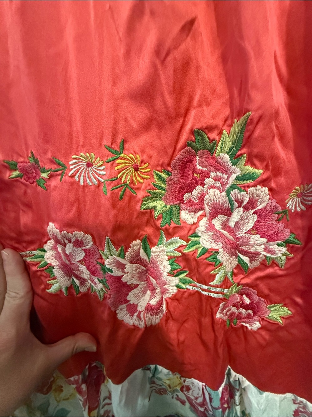 Johnny Was Red and Cream Floral Tiered Patchwork Midi Dress - Picture 3 of 8
